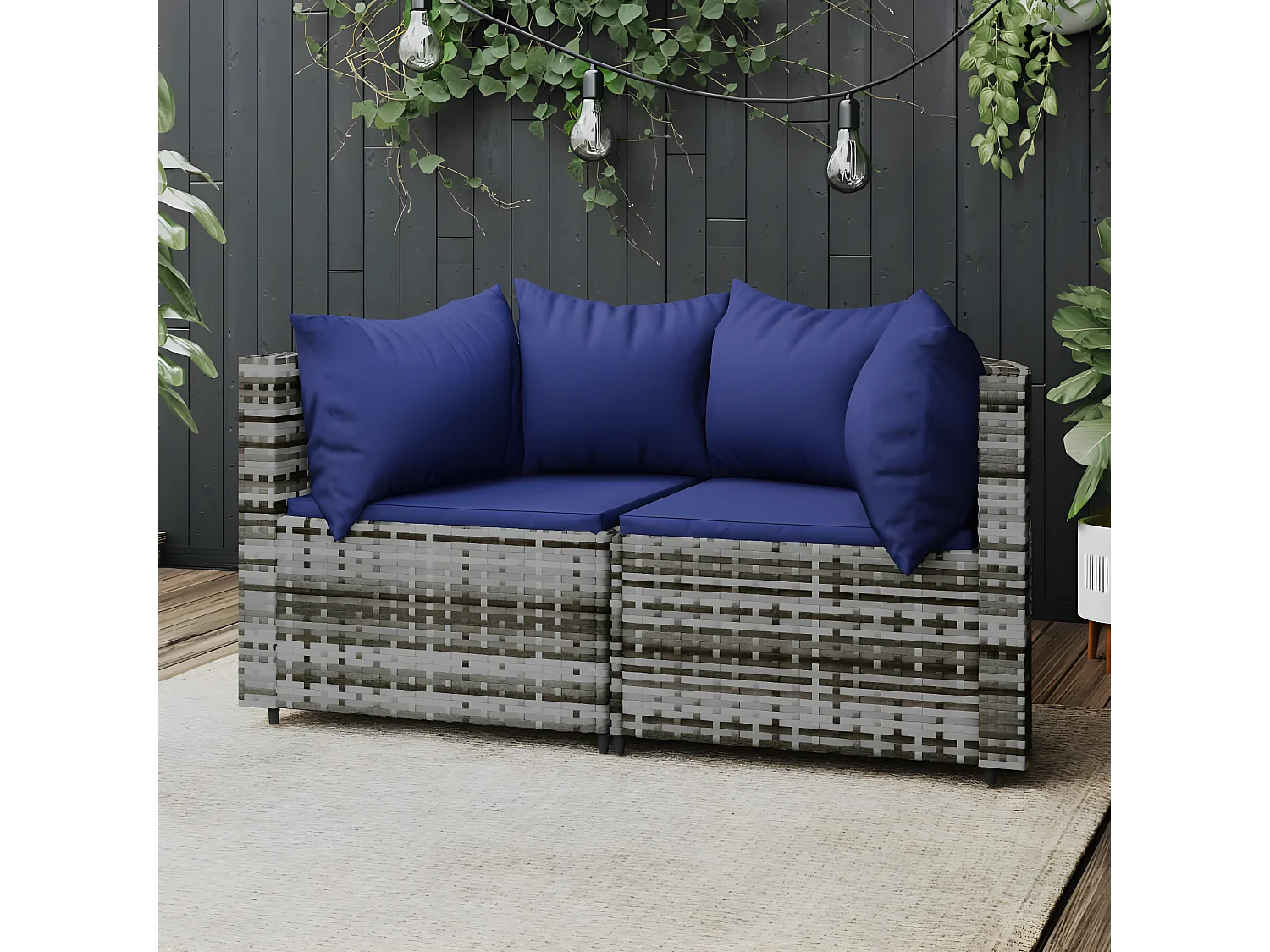 Canapés d'angle de jardin et coussins 2 pcs gris résine tressée