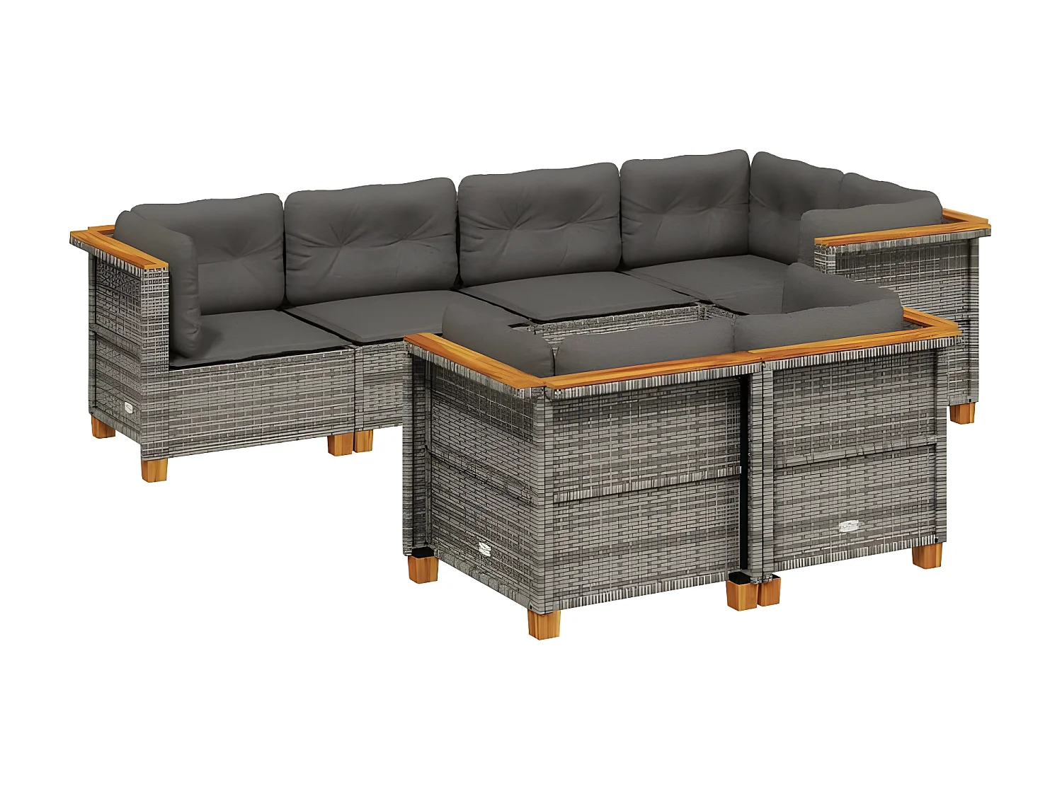 Salon de jardin avec coussins 7 pcs gris résine tressée