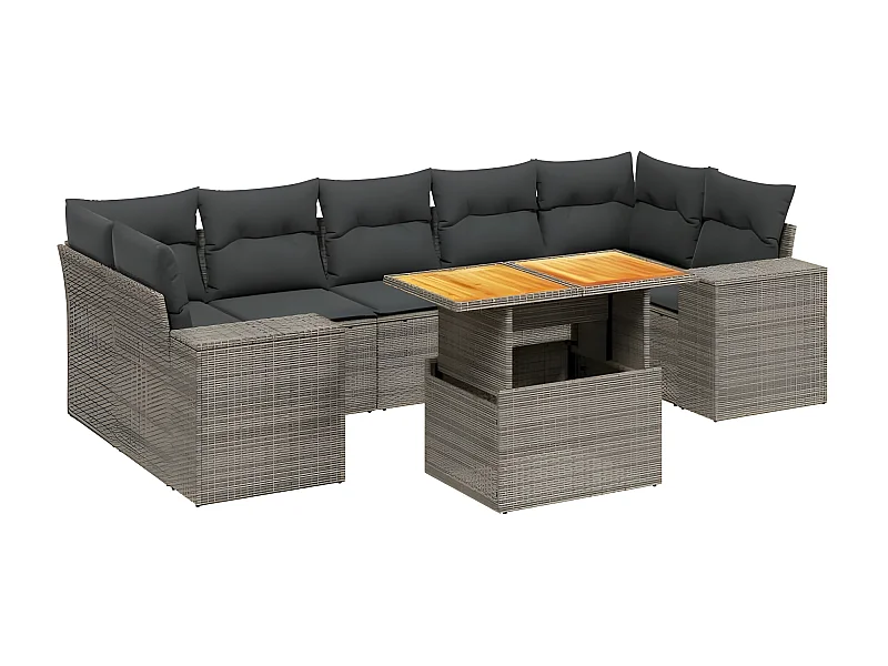 Salon de jardin 8 pcs avec coussins gris résine tressée