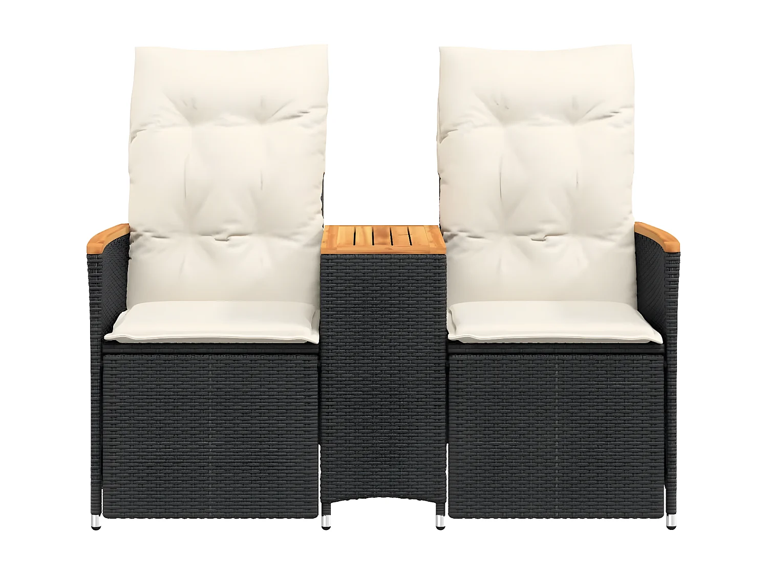 Canapé de jardin inclinable 2 places avec table noir poly rotin