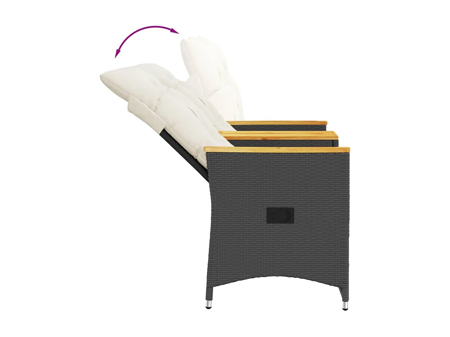 Canapé de jardin inclinable 2 places avec table noir poly rotin