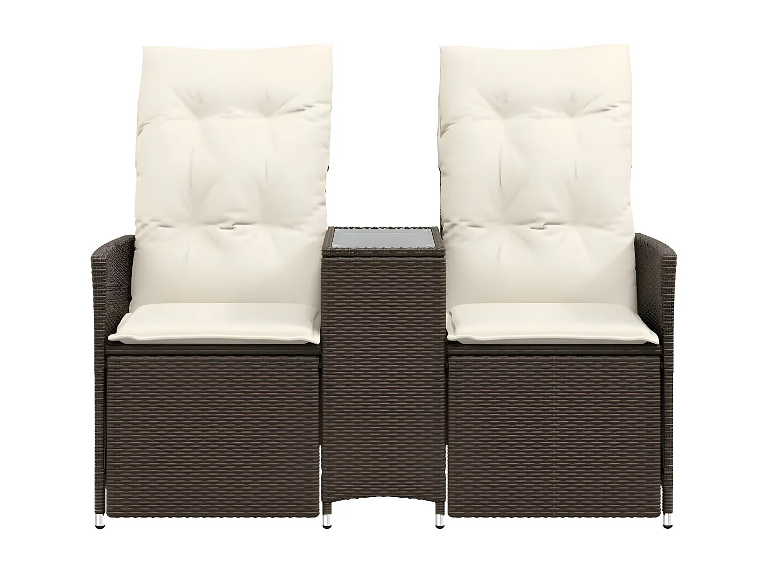 Canapé de jardin inclinable 2 places avec table marron rotin