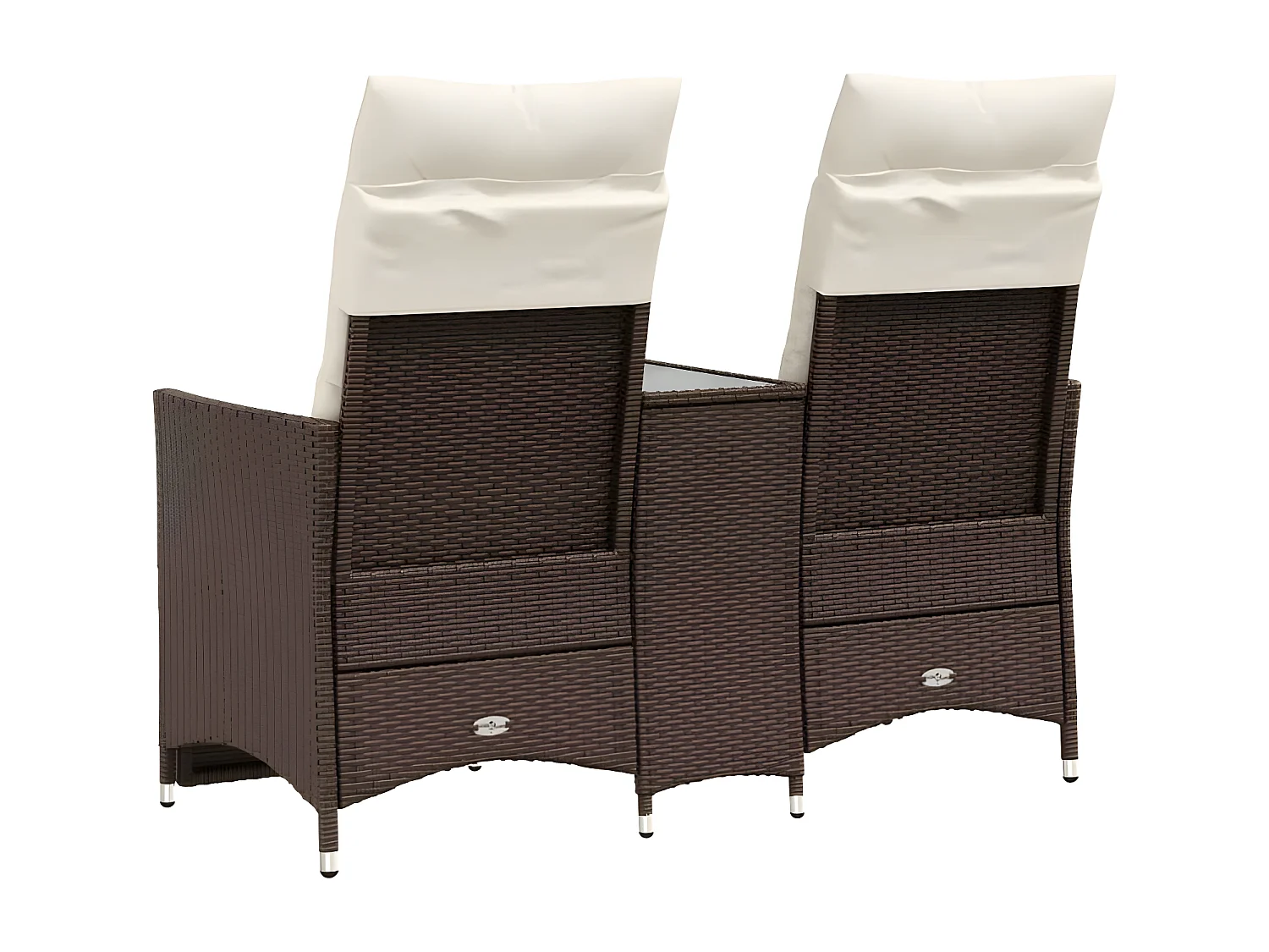 Canapé de jardin inclinable 2 places avec table marron rotin