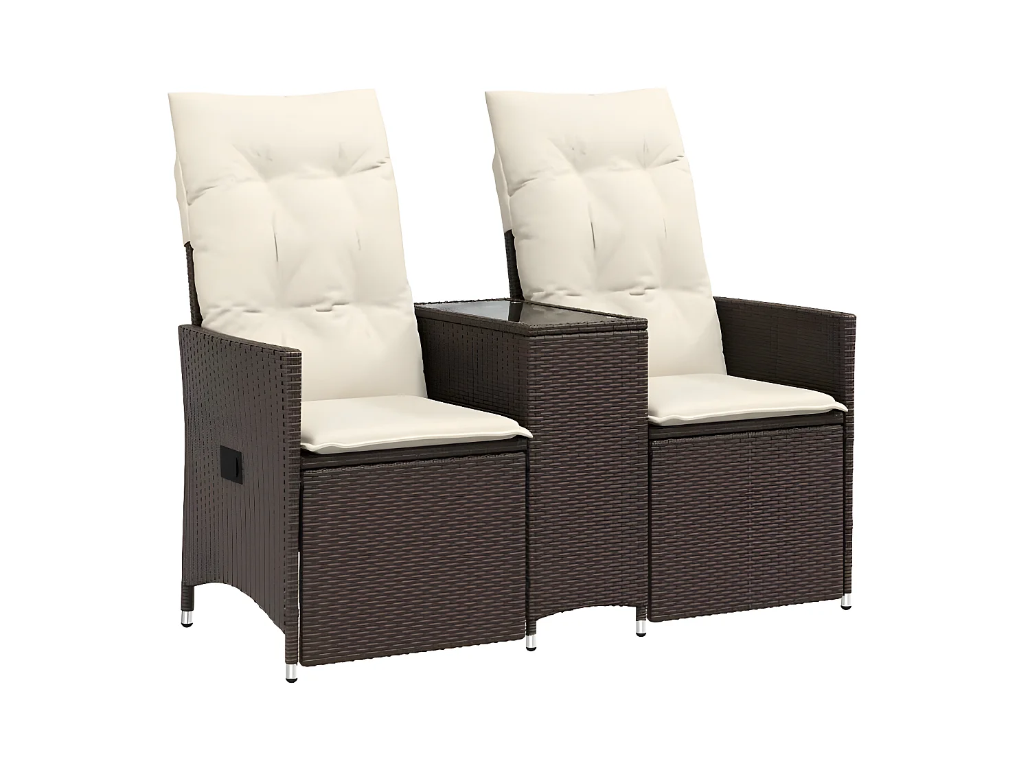 Canapé de jardin inclinable 2 places avec table marron rotin