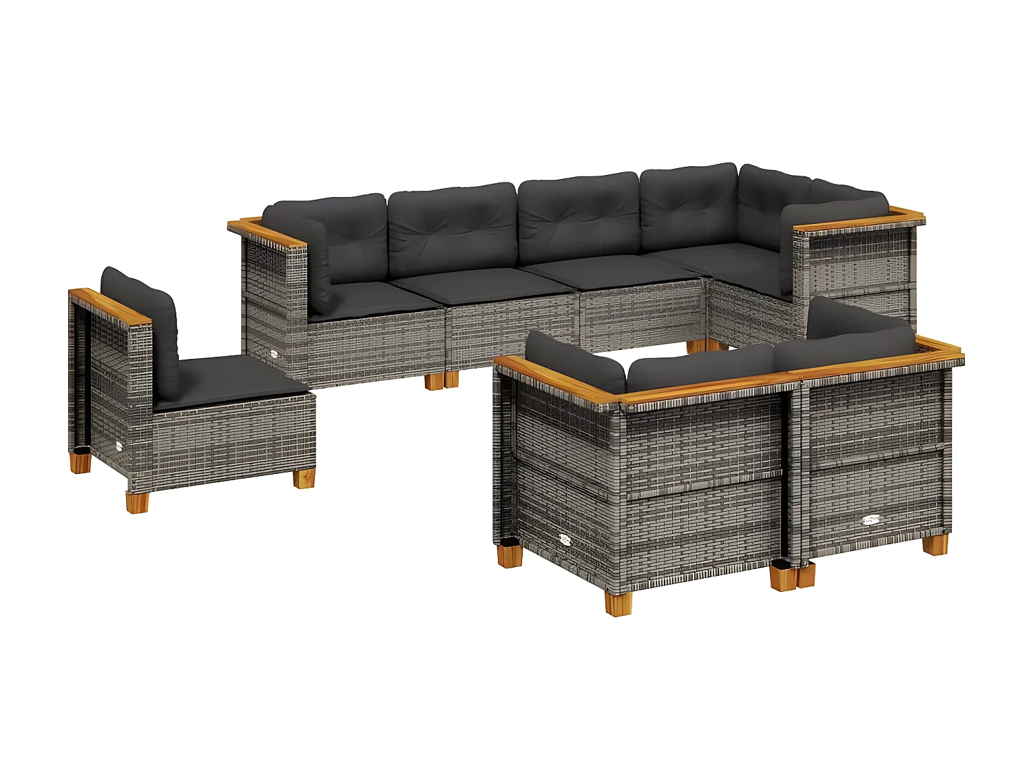 Salon de jardin 8 pcs avec coussins gris résine tressée