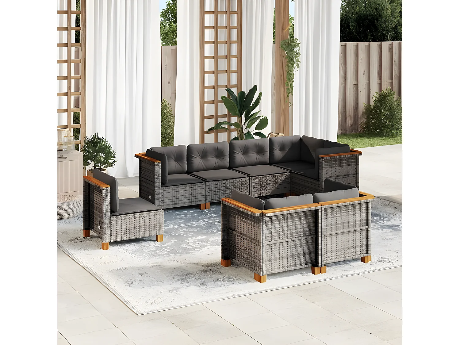 Salon de jardin 8 pcs avec coussins gris résine tressée