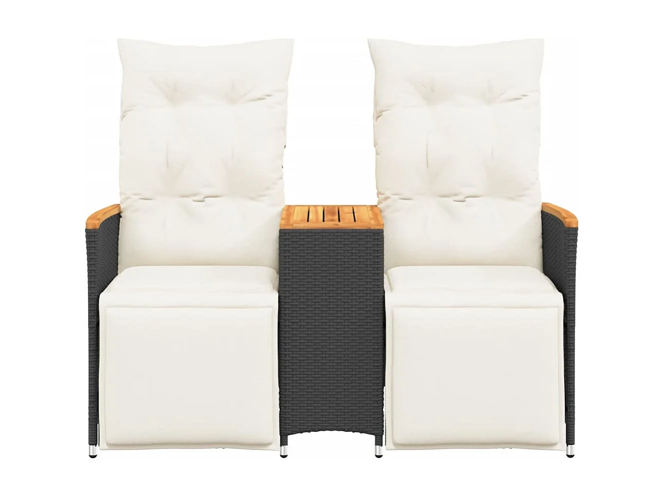 Canapé de jardin inclinable 2 places avec table noir poly rotin