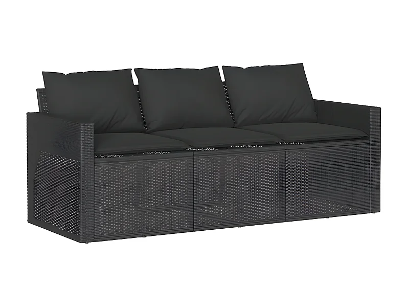 Canapé de jardin avec coussins 3 places noir résine tressée