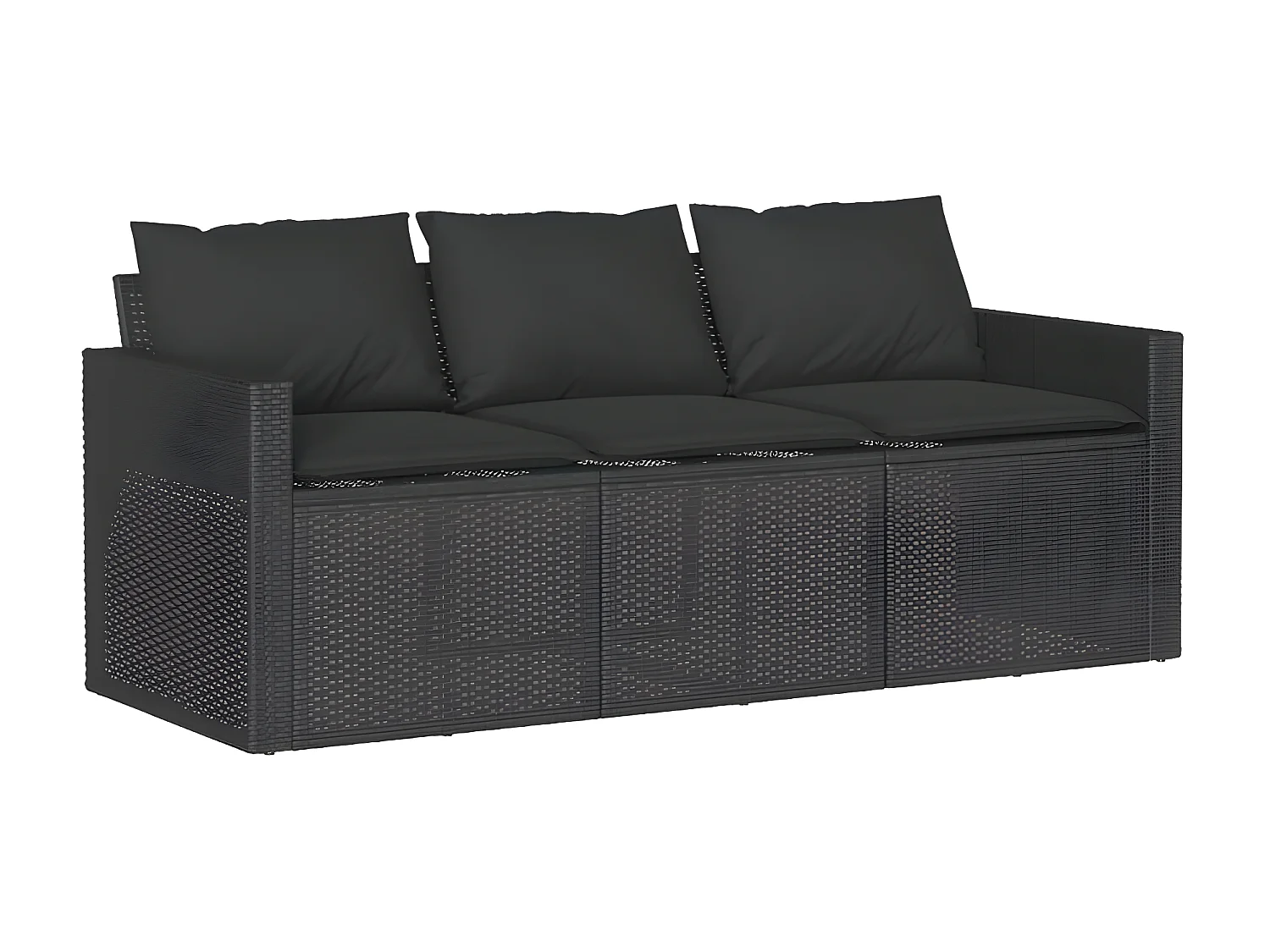 Canapé de jardin avec coussins 3 places noir résine tressée