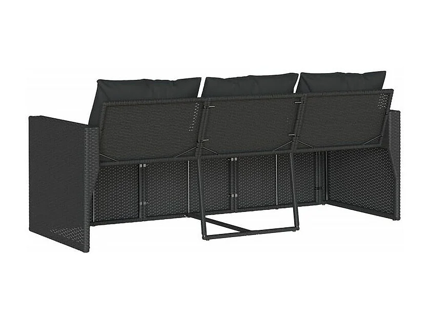 Canapé de jardin avec coussins 3 places noir résine tressée