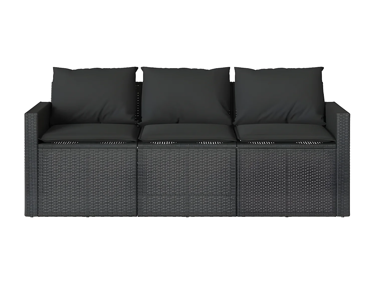 Canapé de jardin avec coussins 3 places noir résine tressée