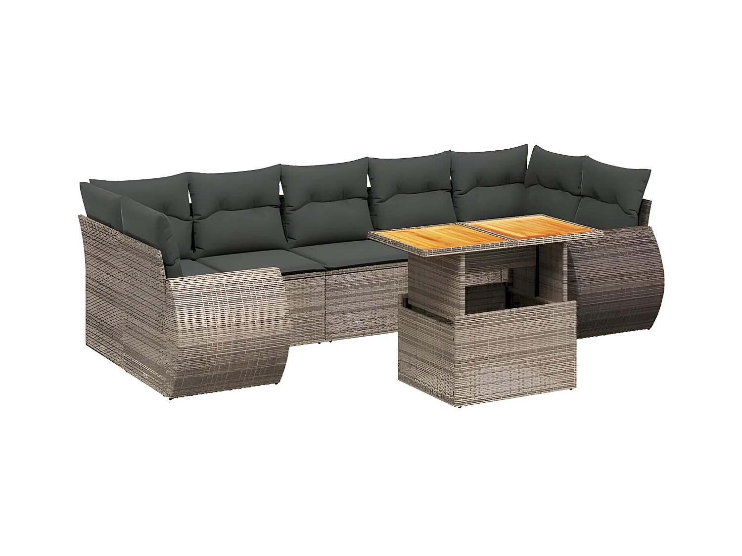 Salon de jardin 8 pcs avec coussins gris résine tressée