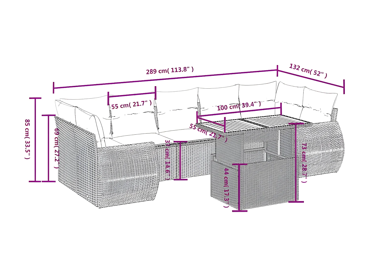 Salon de jardin 8 pcs avec coussins gris résine tressée