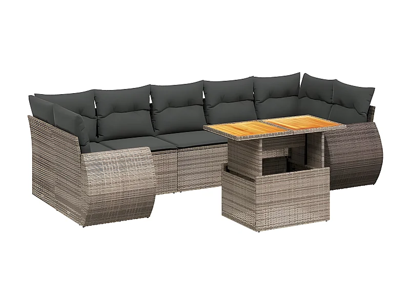 Salon de jardin 8 pcs avec coussins gris résine tressée