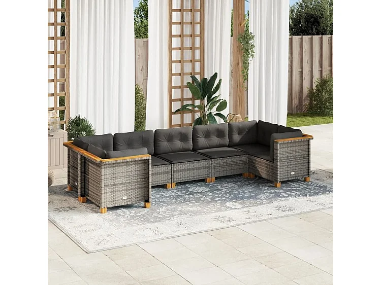 vidaXL Set de sofás de jardín 7 pzas con cojines ratán sintético gris