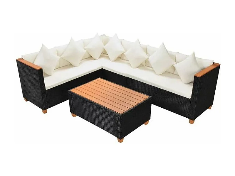 Salon de jardin 3 pièces résine tressée noir et coussins blanc Kimberly