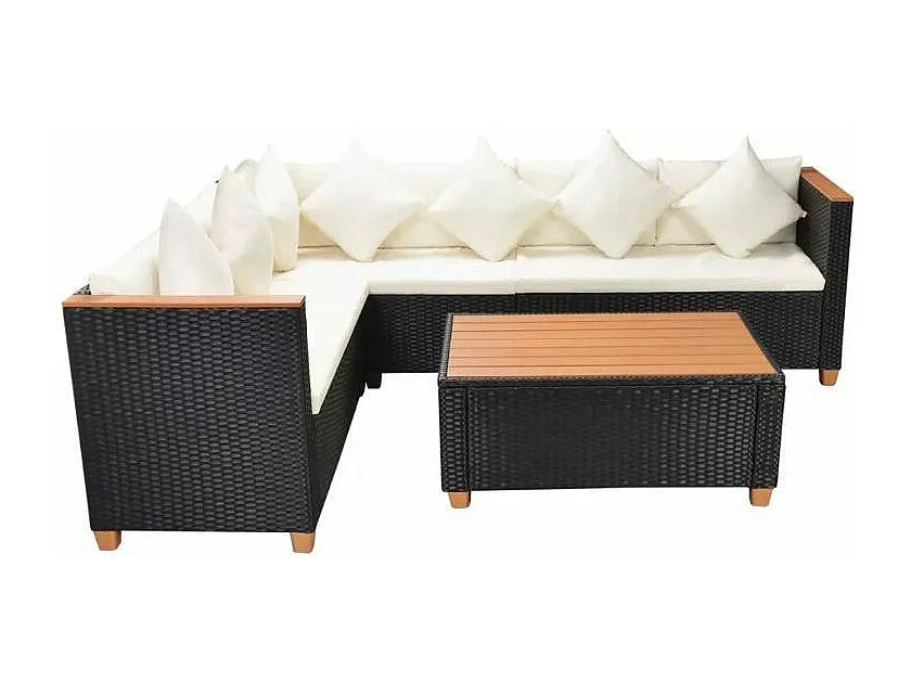 Salon de jardin 3 pièces résine tressée noir et coussins blanc Kimberly