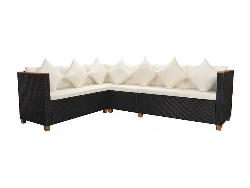 Salon de jardin 3 pièces résine tressée noir et coussins blanc Kimberly