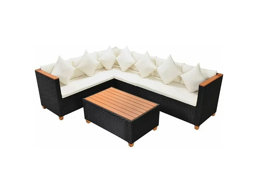 Salon de jardin 3 pièces résine tressée noir et coussins blanc Kimberly