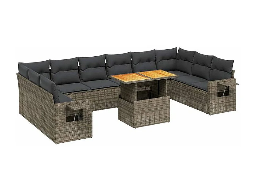 Salon de jardin 11 pcs avec coussins gris résine tressée