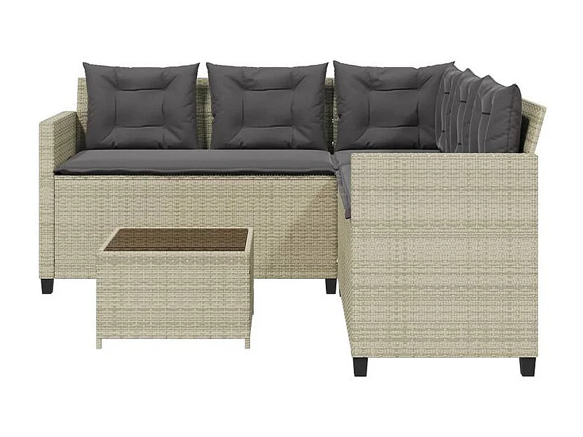 Canapé de jardin et table et coussins en forme de L gris clair