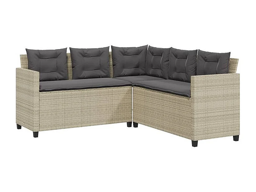 Canapé de jardin et table et coussins en forme de L gris clair