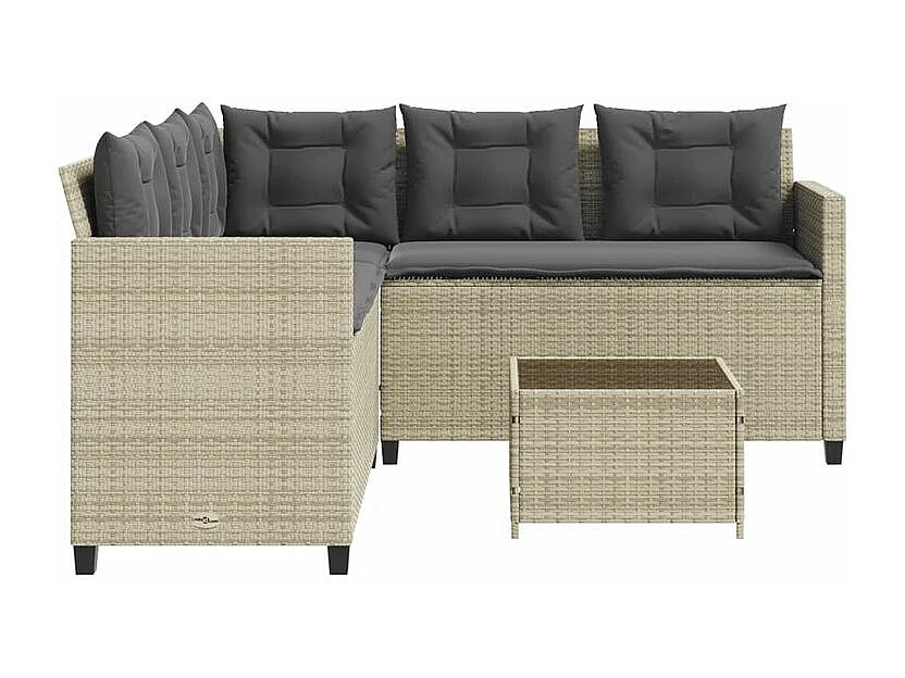 Canapé de jardin et table et coussins en forme de L gris clair