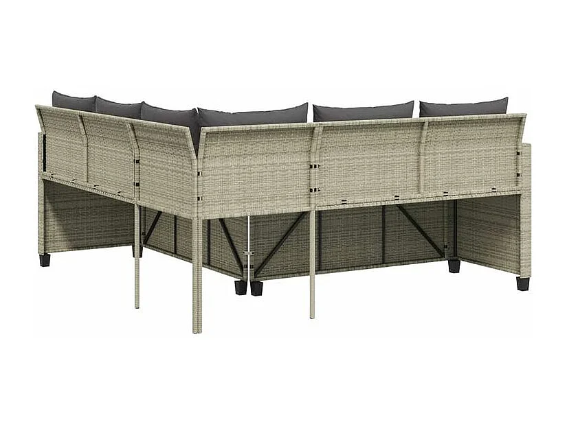 Canapé de jardin et table et coussins en forme de L gris clair