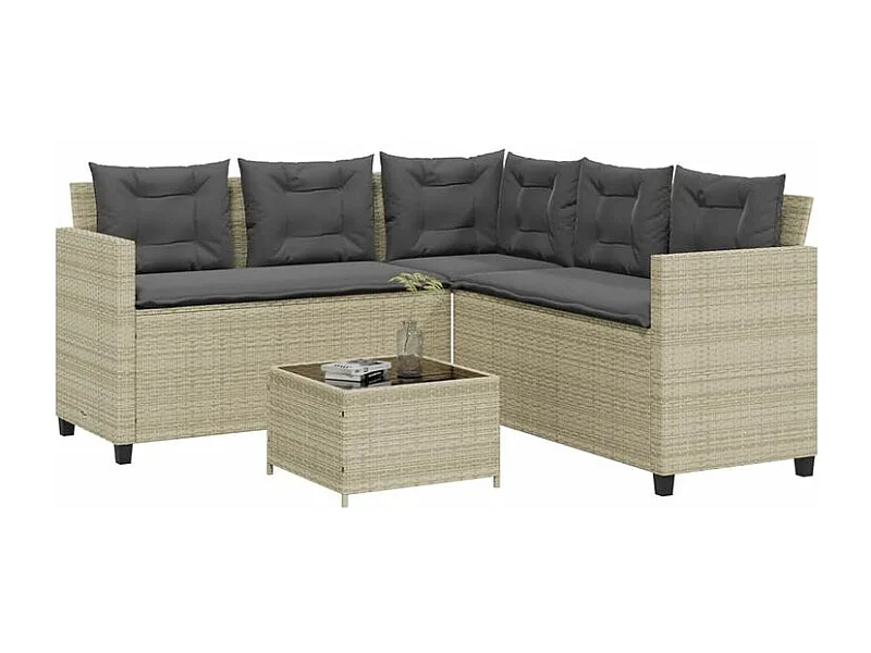 Canapé de jardin et table et coussins en forme de L gris clair