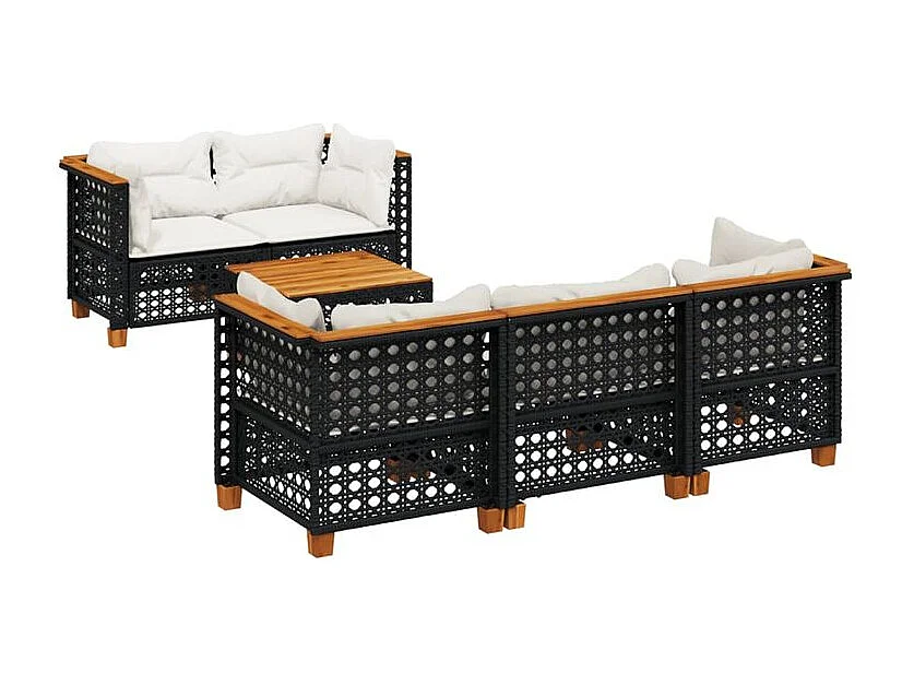 Salon de jardin 6 pcs avec coussins noir résine tressée