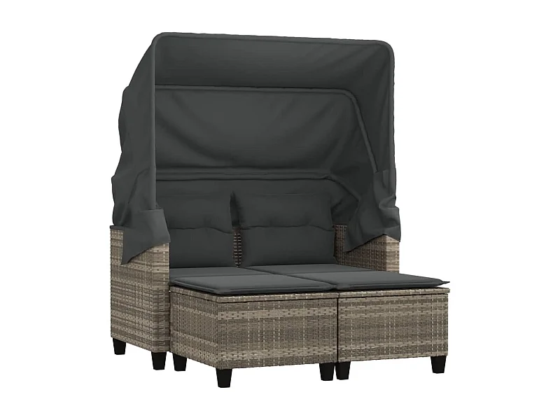 Canapé de jardin 2 places et auvent tabourets gris clair rotin