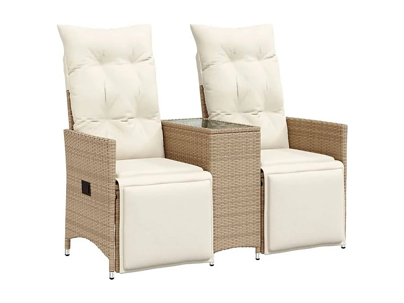Canapé de jardin inclinable 2 places avec table beige rotin