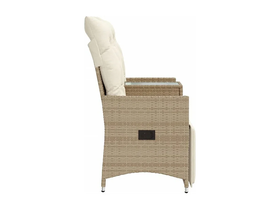 Canapé de jardin inclinable 2 places avec table beige rotin