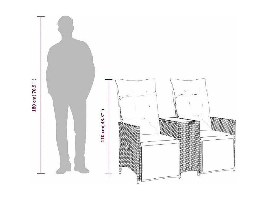 Canapé de jardin inclinable 2 places avec table beige rotin