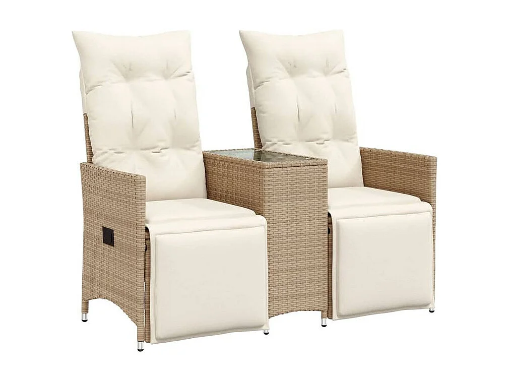 Canapé de jardin inclinable 2 places avec table beige rotin
