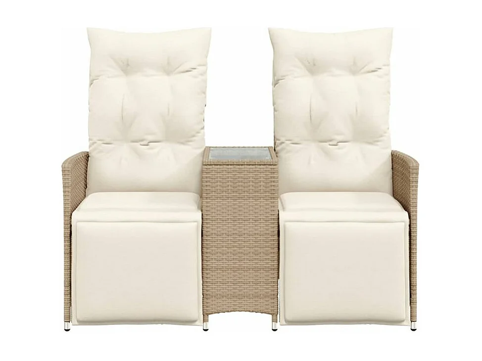 Canapé de jardin inclinable 2 places avec table beige rotin