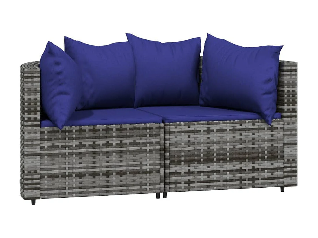 Salon de jardin 3 pcs avec coussins Gris Résine tressée