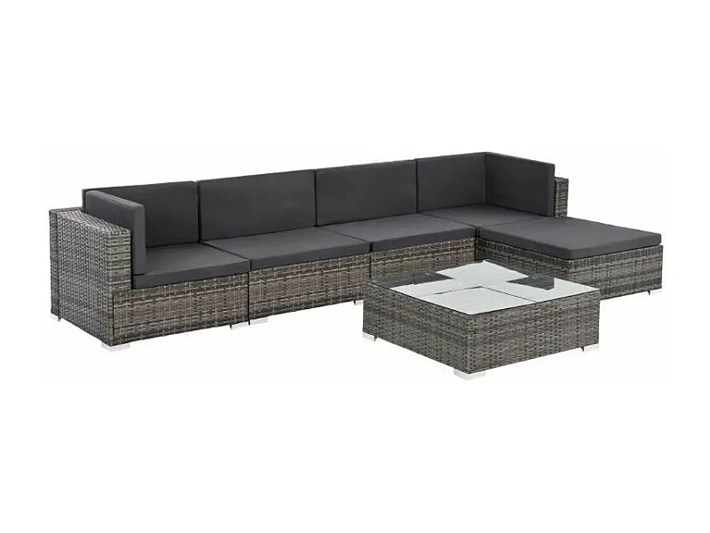 Salon de jardin 6 pièces résine tressée coussins gris foncé Blanca