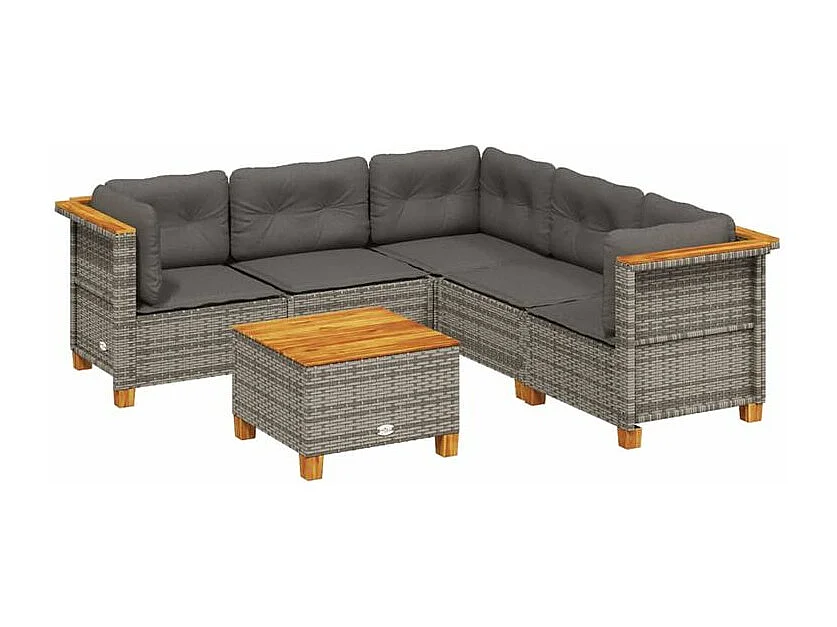 Salon de jardin 6 pcs avec coussins gris résine tressée