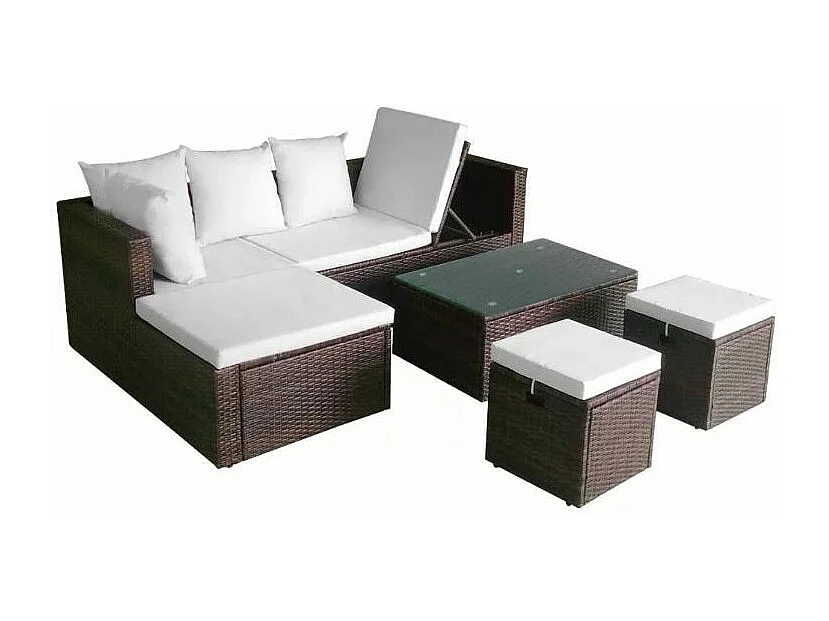 Salon de jardin 1 canapé d'angle résine tressée marron Chad