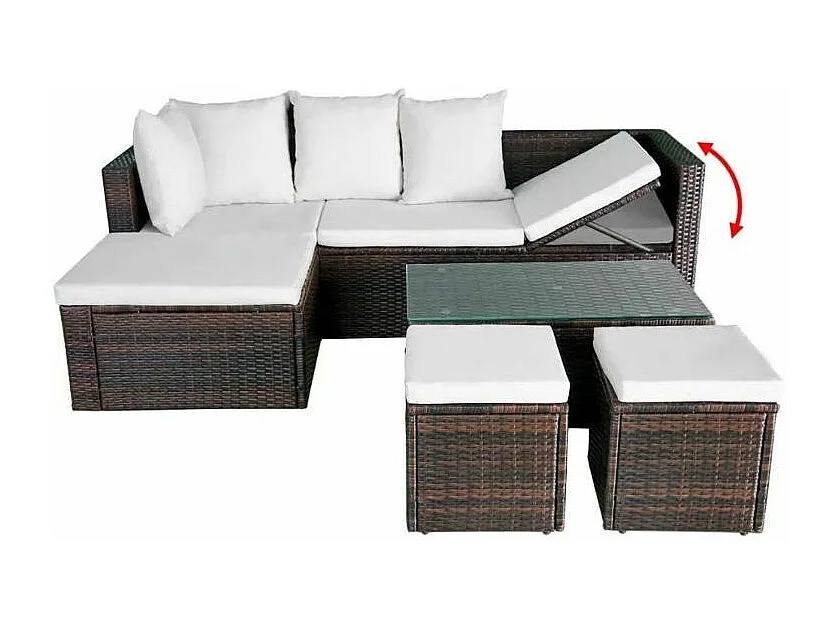 Salon de jardin 1 canapé d'angle résine tressée marron Chad