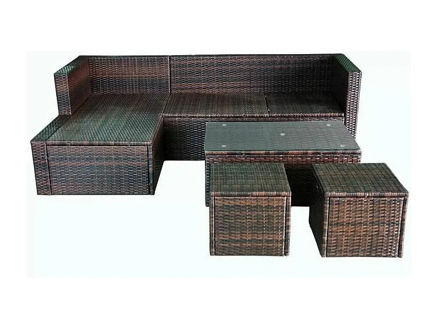 Salon de jardin 1 canapé d'angle résine tressée marron Chad