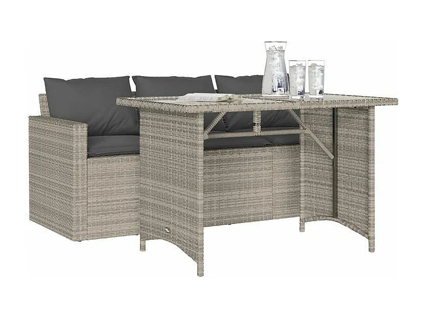 Ensemble à manger de jardin et coussins 2 pcs gris clair rotin