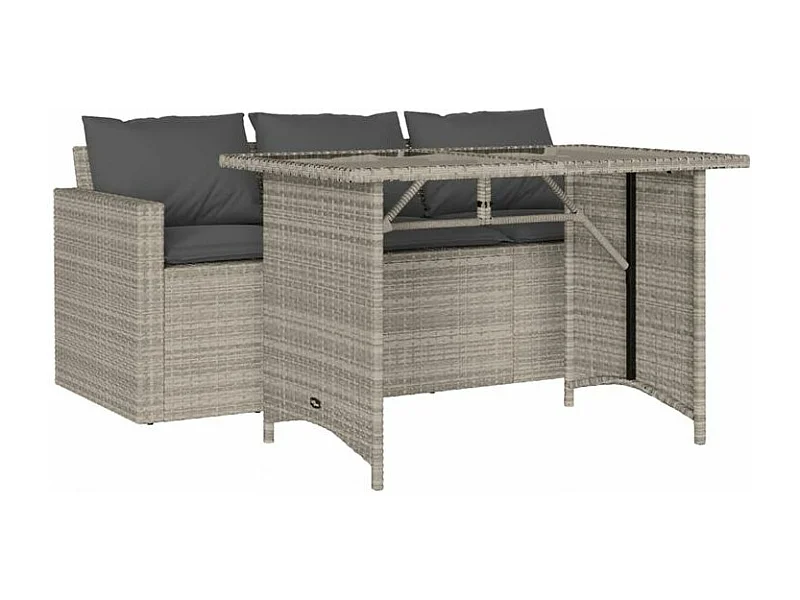 Ensemble à manger de jardin et coussins 2 pcs gris clair rotin