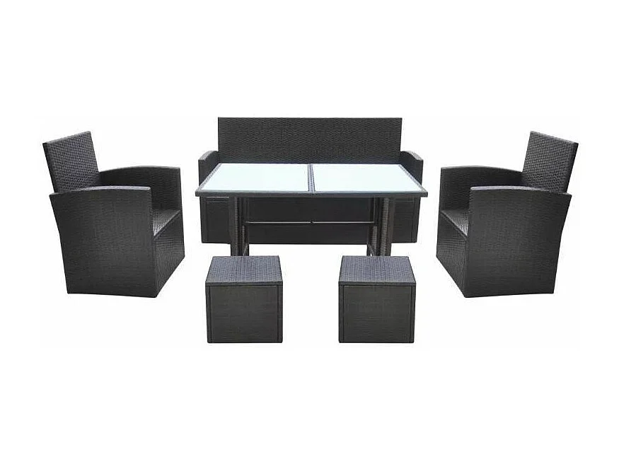 Salon de jardin 6 pièces résine tressée marron et coussins blanc Kim 2