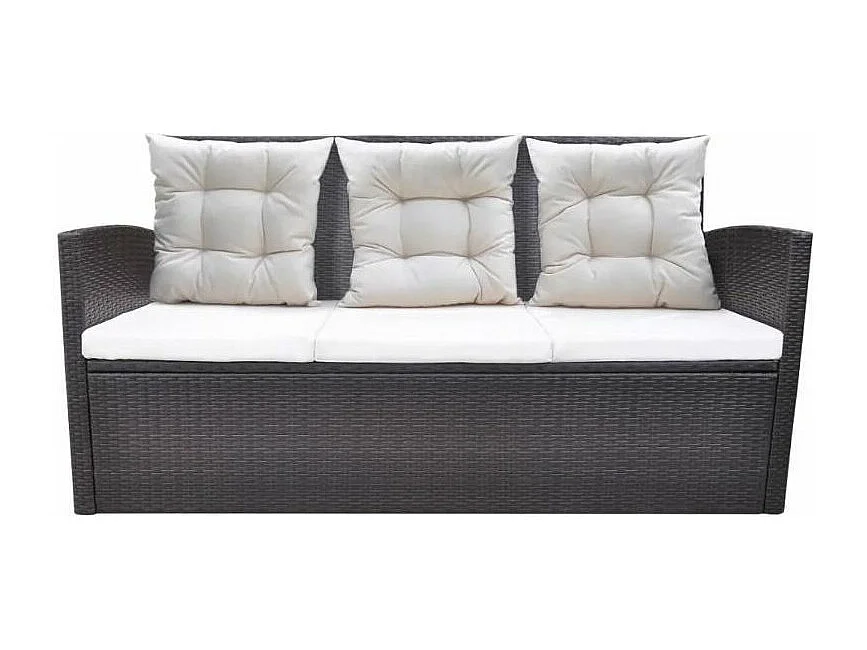 Salon de jardin 6 pièces résine tressée marron et coussins blanc Kim 2