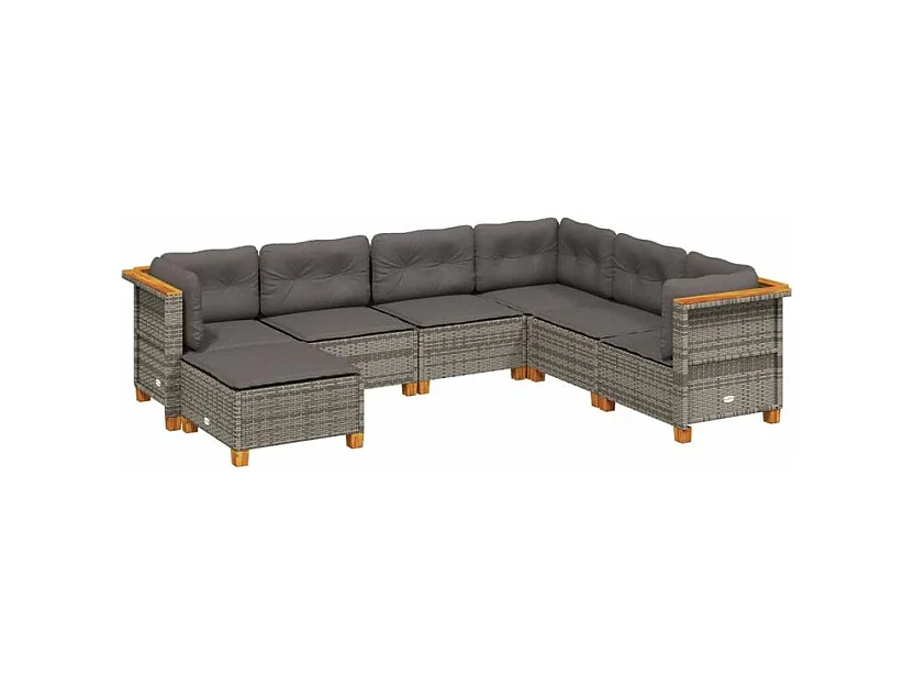 Salon de jardin avec coussins 7 pcs gris résine tressée