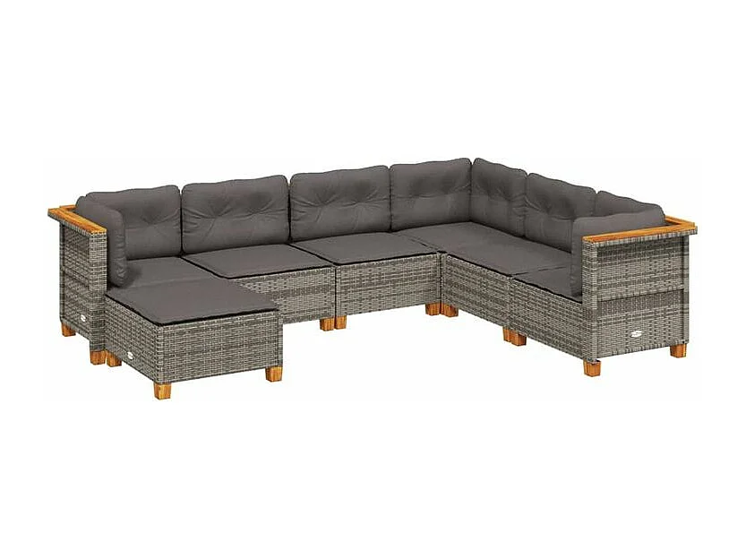 Salon de jardin avec coussins 7 pcs gris résine tressée