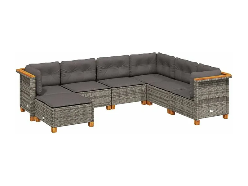 Salon de jardin avec coussins 7 pcs gris résine tressée