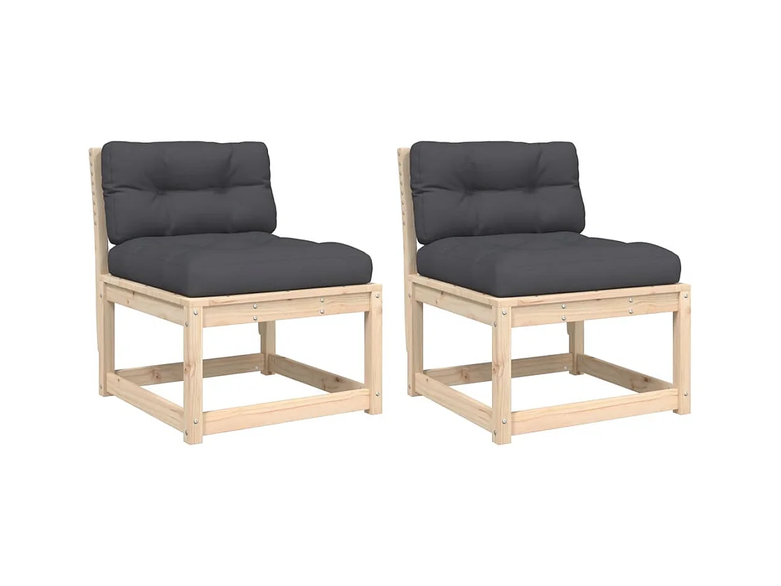 Canapés de jardin avec coussins 2pcs bois de pin massif